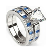 Kaeli Wedding Ring Set for Women Engagement Matching Band CZ Blue Ginger Lyne Collection