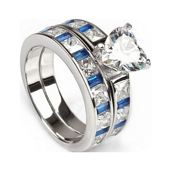Kaeli Wedding Ring Set for Women Engagement Matching Band CZ Blue Ginger Lyne Collection