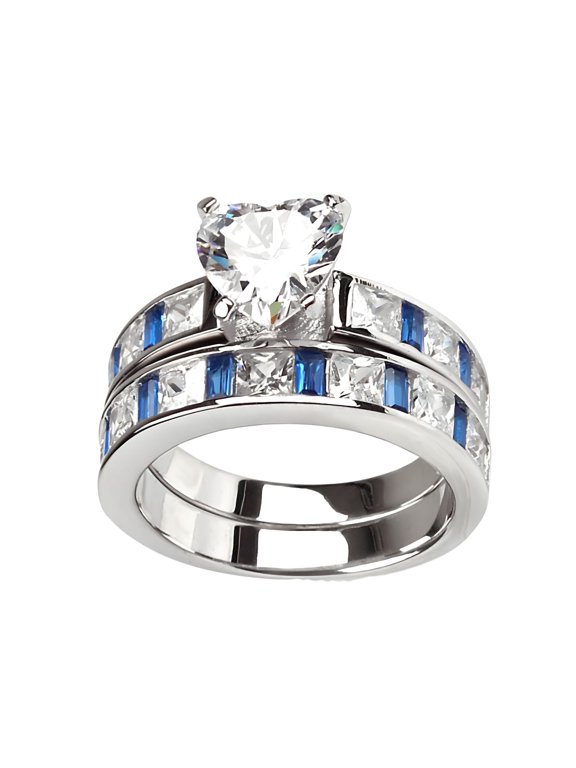 Kaeli Wedding Ring Set for Women Engagement Matching Band CZ Blue Ginger Lyne Collection