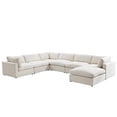 thumbnail image 1 of Kaelynn Corner Sofa Cream White Linen Upholstered with Ottoman, 1 of 11