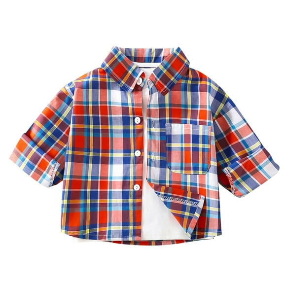 Kaemgyyd 1-11 Years Baby Boys Girls Button down Shirt Toddler Kids Plaid Long Sleeve Spring Clothes Fashion Summer Outfit with Pocket