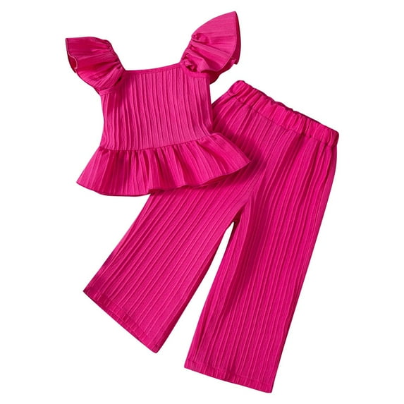 Kaemgyyd 1-7 T Toddler Girl's 2 Piece Outfits Infant Newborn Textured Ruffle Cap Sleeve Blouse and Pants Sets Kids Summer Clothes