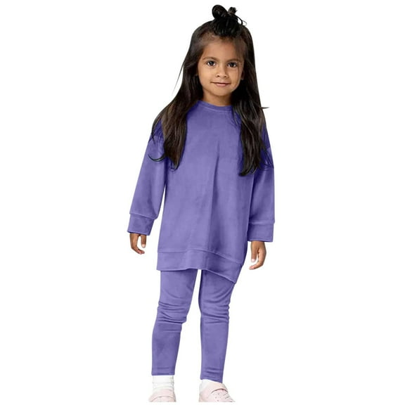 Kaemgyyd 1-7 Years Toddler Baby Girl Fall Clothes Casual Fleece Long Sleeve Pullover and Warm Leggings Solid Winter 2 Piece Set