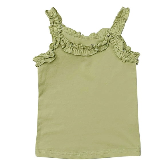 Kaemgyyd 1-8 Years Infant Toddler Girls Summer Clothes Cotton Sleeveless Ruffle Tops Solid Color Crew Neck Dance Undershirt
