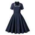 thumbnail image 1 of Kaemgyyd 1950s Vintage Dress for Women Short Sleeve Style Cocktail Flowy a Line Dresses Lapel Solid Color Casual Outfit, 1 of 6