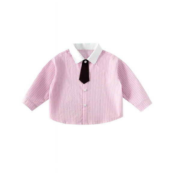 Kaemgyyd 2-15 Years Boy Girl Button down Shirt Toddler Unisex Long Sleeve Stripe Casual Tops Children Fashion Collar Tee