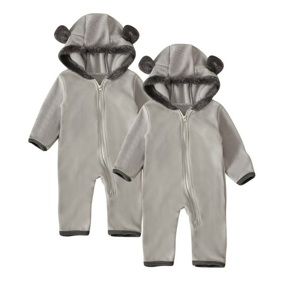Kaemgyyd 2 PC Newborn Baby Boys Girls Snowsuit Cute Fleece Lined One-Piece Jumpsuit Outfits Winter Warm Hooded Romper for Infant