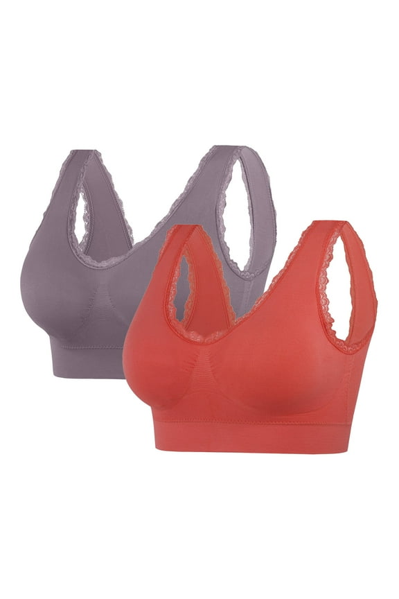 2 PC Sports Bras for Women Plus Size High Support Large Bust Padded Bra Cute Breathable Wirefree Workout Yoga Bra