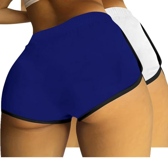 Kaemgyyd 2 PC Women Yoga Shorts Fashion Elastic Waist Stretch Workout Shorts Trendy Color Block Pajama Hot Shorts