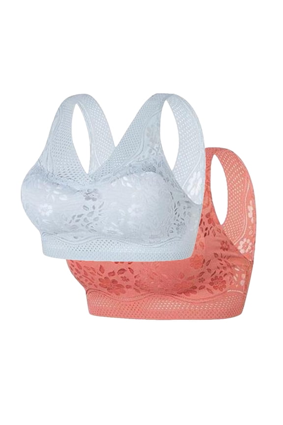 2 Pack Bras for Women Breathable Seamless Lace Wide Shoulder Straps Bras Cute Lift up Push up Lace Braletts