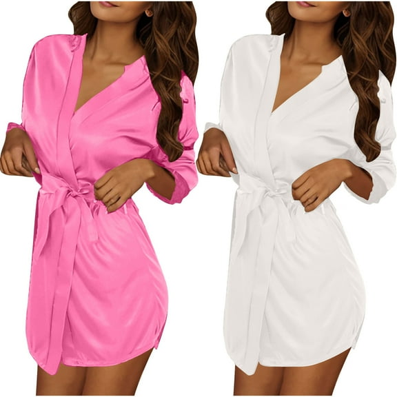Kaemgyyd 2 Pack Satin Robe for Women Lightweight Silk Bridesmaid Wedding Bridal Party Robes Soft Comfy Kimono Bathrobe Sleepwear