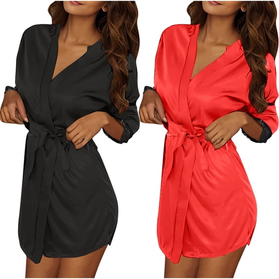Kaemgyyd 2 Pack Satin Robe for Women Lightweight Silk Bridesmaid Wedding Bridal Party Robes Soft Comfy Kimono Bathrobe Sleepwear