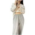 thumbnail image 1 of Kaemgyyd 2 Pack Women's Pajama Set Plus Size Long Sleeve Crew Neck Top with Wide Leg Pants Loose Lounge Stripe Sets Sleepwear, 1 of 3
