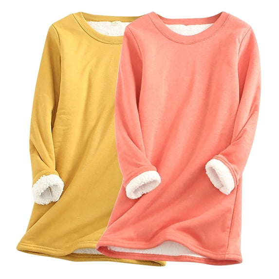 Kaemgyyd 2 Pack Women's Thermal Shirts Plus Size Fleece Lined Soft Tops Crew Neck Long Sleeve Underwear for Cold Weather