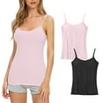thumbnail image 1 of Kaemgyyd 2 Pack Womens Camisole with Padded Bra Spaghetti Strap Cami Comfy Undershirt Lounge Workout Tank Tops, 1 of 3