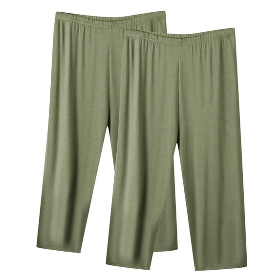 Kaemgyyd 2 Pc Women's Capri Pajama Pants Plus Size Solid Color Pajama Bottoms Elastic Waist Cropped Pjs Trouser Comfy Loungwear