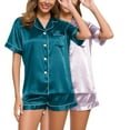 thumbnail image 1 of Kaemgyyd 2 Pc Womens Soft Satin Pajama Set Two Piece of Sleepwear Button down and Shorts Silk Pjs Loungewear with Pockets, 1 of 3