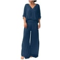 thumbnail image 1 of Kaemgyyd 2 Piece Sets for Women Plus Size Chiffon Fall Outfits V Neck Half Sleeve Loose Tops and Palazzo Wide Leg Pant Lounge Set, 1 of 6