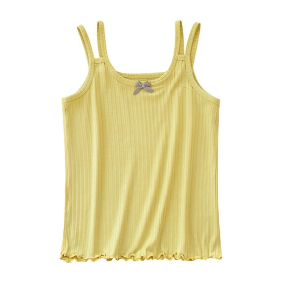 Kaemgyyd 3-14 Years Baby Girls Camisole Cotton Soft Breathable Sleeveless Tank Tops Cute Bow Solid Ribbed Undershirts