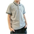 thumbnail image 1 of Kaemgyyd 3-14 Years Boys Button Shirt Casual Short Sleeve Active Golf Tops Lightweight Color Block Collared Summer Tee, 1 of 7