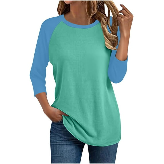 Kaemgyyd 3/4 Length Sleeve Womens Tops Casual Crew Neck Color Block Blouse Loose Fit Fashion Tunic Tees Summer Clothes