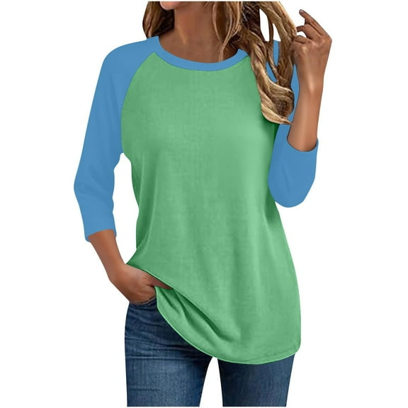 Kaemgyyd 3/4 Length Sleeve Womens Tops Casual Crew Neck Color Block Blouse Loose Fit Fashion Tunic Tees Summer Clothes