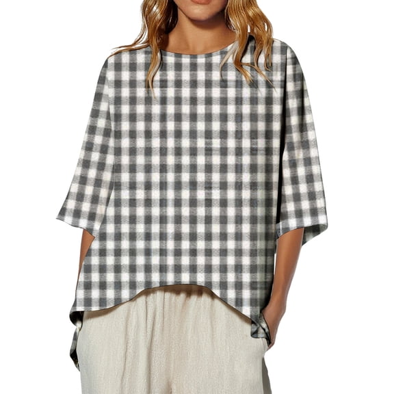 Kaemgyyd 3/4 Length Sleeve Womens Tops Summer Crew Neck Boho Blouses Loose Casual Tunic T-Shirts Beach Vaction Clothes
