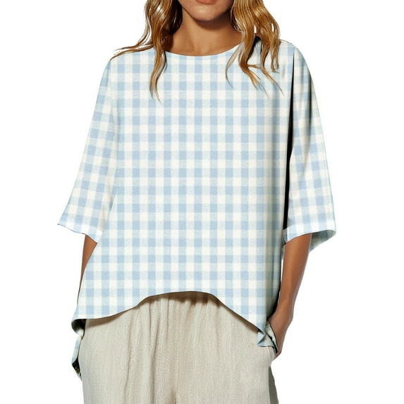 Kaemgyyd 3/4 Length Sleeve Womens Tops Summer Crew Neck Boho Blouses Loose Casual Tunic T-Shirts Beach Vaction Clothes
