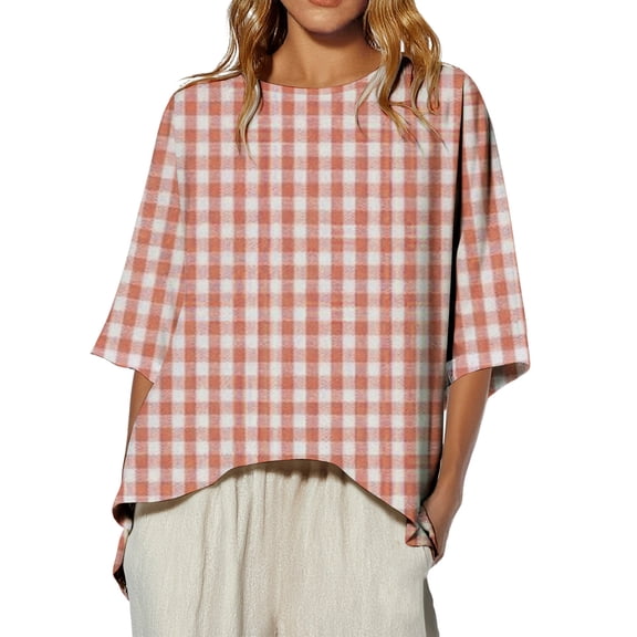 Kaemgyyd 3/4 Length Sleeve Womens Tops Summer Crew Neck Boho Blouses Loose Casual Tunic T-Shirts Beach Vaction Clothes