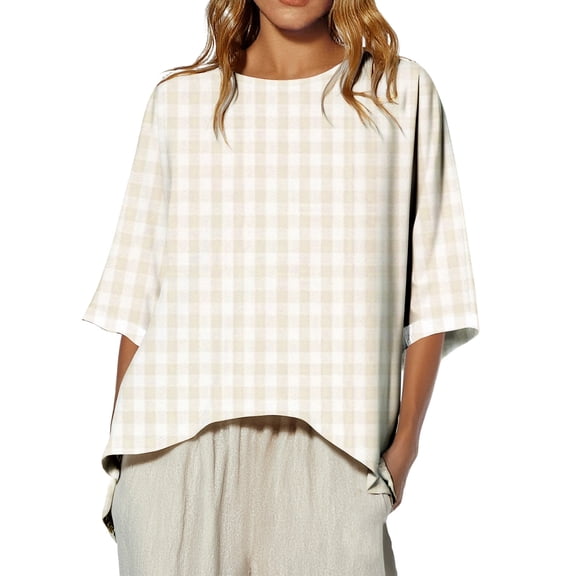 Kaemgyyd 3/4 Length Sleeve Womens Tops Summer Crew Neck Boho Blouses Loose Casual Tunic T-Shirts Beach Vaction Clothes