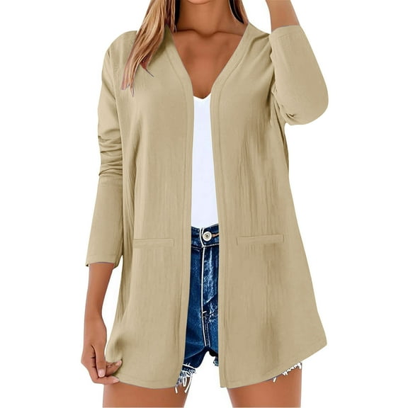 Kaemgyyd 3/4 Sleeve Cardigan for Women Lightweight Summer Work Office Tops Solid Color Open Front Fall Clothes S-3Xl