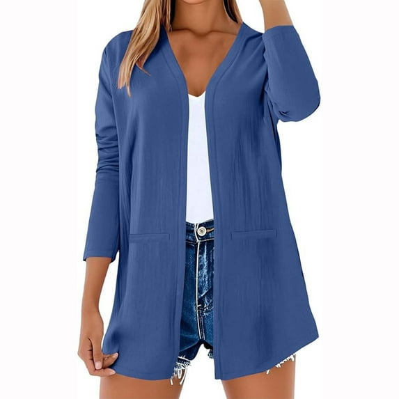 Kaemgyyd 3/4 Sleeve Cardigan for Women Lightweight Summer Work Office Tops Solid Color Open Front Fall Clothes S-3Xl