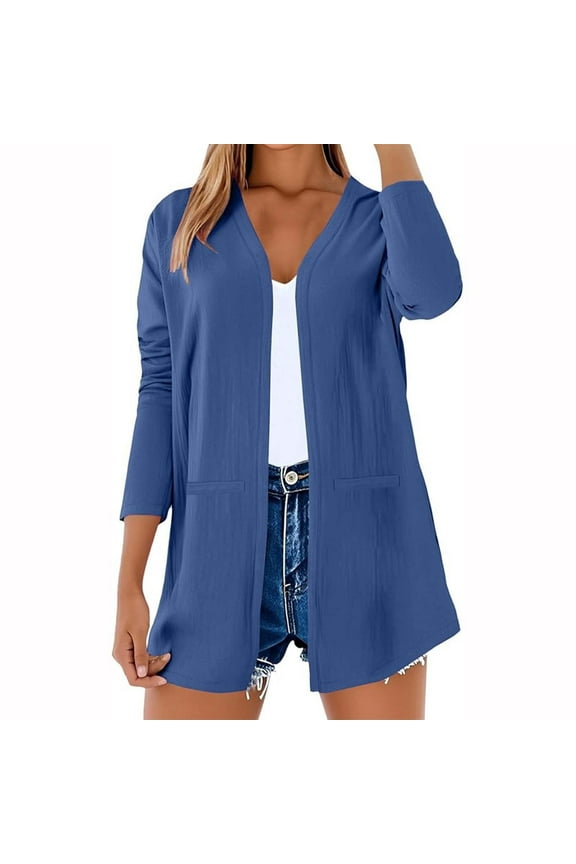 3/4 Sleeve Cardigan for Women Lightweight Summer Work Office Tops Solid Color Open Front Fall Clothes S-3Xl