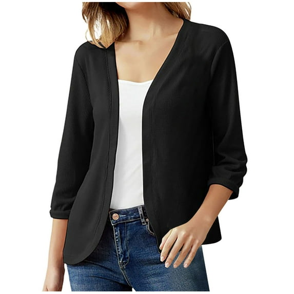 Kaemgyyd 3/4 Sleeve Cardigan for Women Summer Lightweight Open Front Cardigan Vacation Cover U.S Solid Color Beach Cardigan