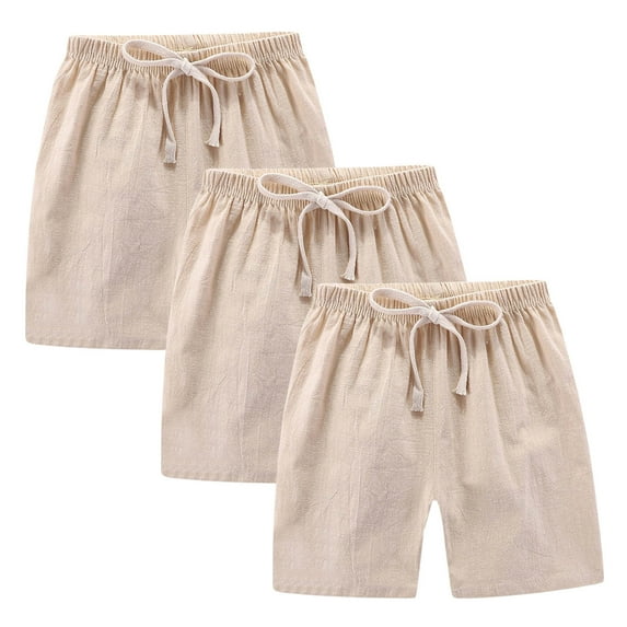 Kaemgyyd 3 Pack Cotton Linen Toddler Girls Shorts Summer Solid Drawstring Short Pants Unisex Kids Boys Casual Straight Leg Workout Clothes 2-10 T