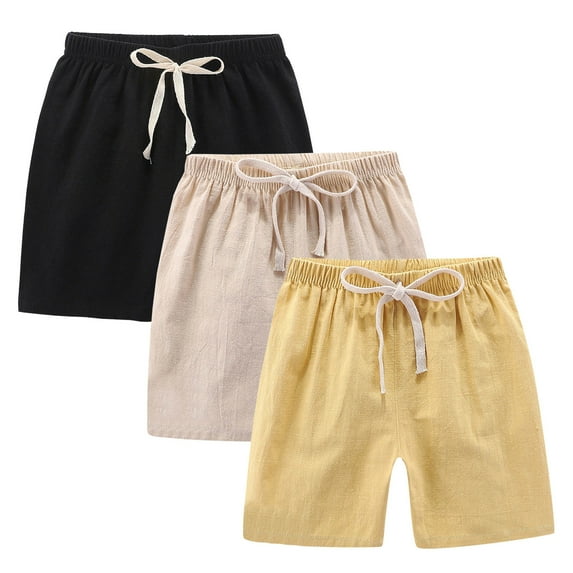 Kaemgyyd 3 Pack Cotton Linen Toddler Girls Shorts Summer Solid Drawstring Short Pants Unisex Kids Boys Casual Straight Leg Workout Clothes 2-10 T