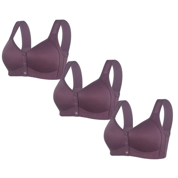 Kaemgyyd 3 Pack Front Button Bra for Women Plus Size Comfortable Wireless Everyday Bras Solid Color Padded Full Coverage Sleep Bra