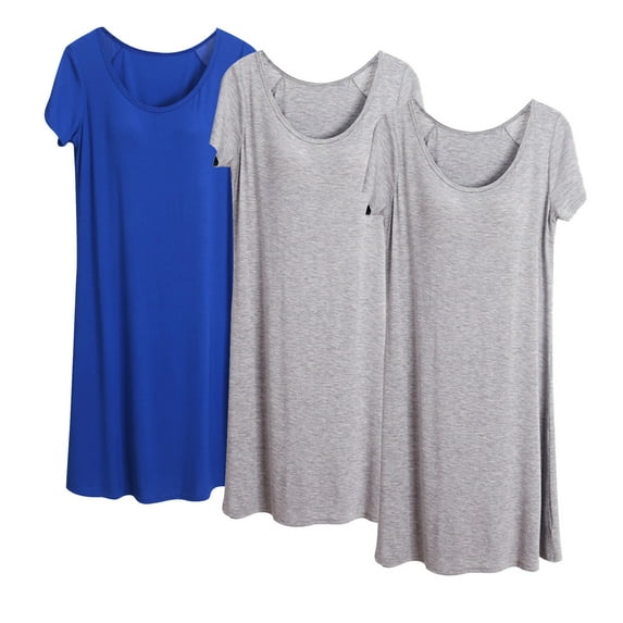 Kaemgyyd 3 Pack Plus Size Nightshirt for Women Soft Comfy Short Sleeve Sleep Dress with Built-In Bra Lounge Nightgowns for Women