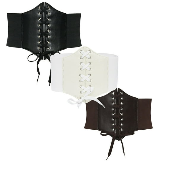Kaemgyyd 3 Pack Vintage Corset Belt for Women Wide Elastic Waist Belt Party Clubwear Renaissance Tie up Going out Belts