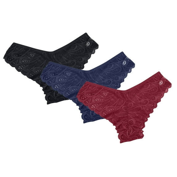 Kaemgyyd 3 Pack Womens Underwear Lace Panties Bikini Panty for Women Seamless Hipster V-Waist Briefs