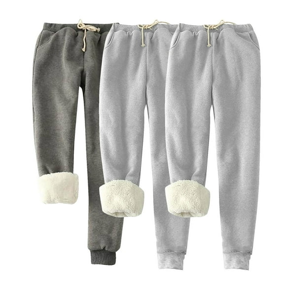 Kaemgyyd 3 Pc Women's Winter Fleece Lined Sweatpants Thermal Jogger Pants with Pockets Plus Size Lounge Pajamas Trousers