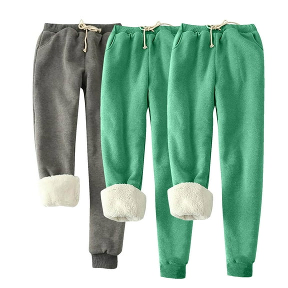 Kaemgyyd 3 Pc Women's Winter Fleece Lined Sweatpants Thermal Jogger Pants with Pockets Plus Size Lounge Pajamas Trousers