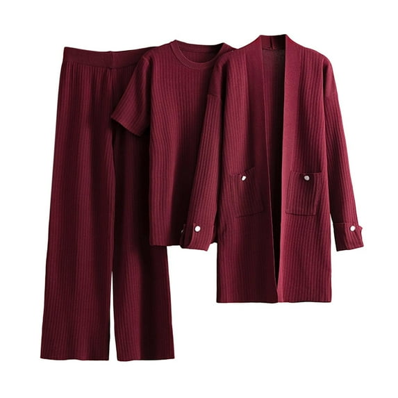 Kaemgyyd 3 Piece Lounge Sets for Women Fall Winter Outfits Fashion Long Sleeve Cardigan Knit Sweater with Wide Leg Pants Matching Sets