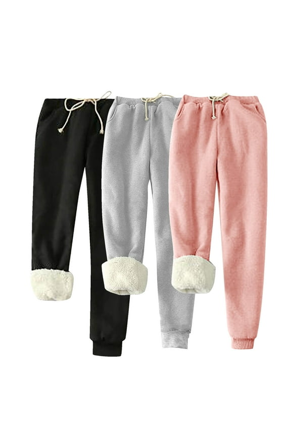 3PC Sweatpants for Women Plus Size Casual Fleece Lined Cinch Bottom Pants Workout Athletic Running Trousers with Pockets