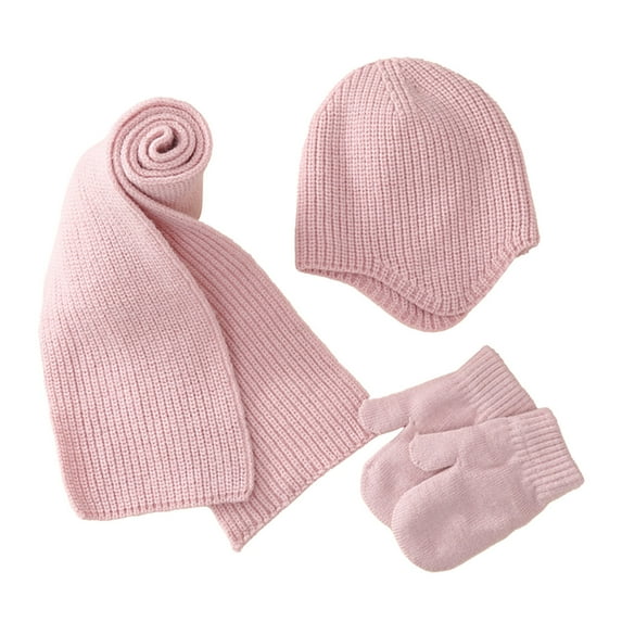 Kaemgyyd 3pc Baby Hat Mittens Scarf Set Newborn Infant Winter Warm Knit Hat and Thermal Mittens Scarf Set for Cold Weather 3-18 M