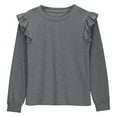 thumbnail image 1 of Kaemgyyd 4-13 Years Girls Long Sleeve Shirts Fashion Solid Color Ruffle Crew Neck Tops Spring Fall Base Layering Tees for Teens, 1 of 7