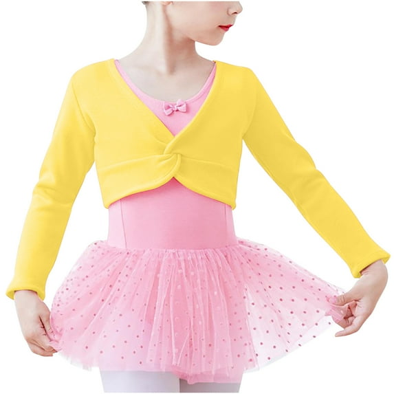 Kaemgyyd 4-14 T Ballet Top for Girls Solid Color Long Sleeve Dance Cardigan Kids Toddlers Twist Front Crop Pullover Spring Clothes