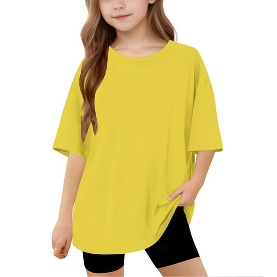 Kaemgyyd 5-15 Years Unisex Child Shirts Solid Color Half Sleeve Crew Neck Tops Oversized Basic Tees Girls Boys Summer Clothes
