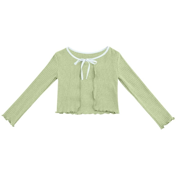 Kaemgyyd 5-18 Years Girls Long Sleeve Cardigan Sweater Kids Teens Tie up Open Front Knitted Tops Lightweight Cute Spring Outfit
