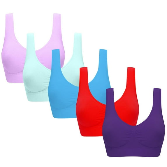 Kaemgyyd 5 Pack Comfort Bra for Women Plus Size Seamless Pads Sleep Bras Soft No Underwire Stretchy Yoga Sports Bras for Women